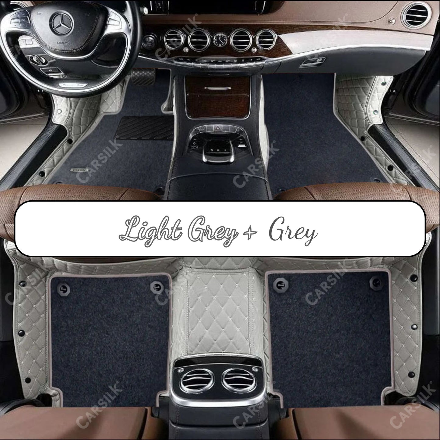 LIGHT GRAY DIAMOND BASE WITH BLACK TOP CARPET DOUBLE LAYER CAR MAT SET - Carsilks