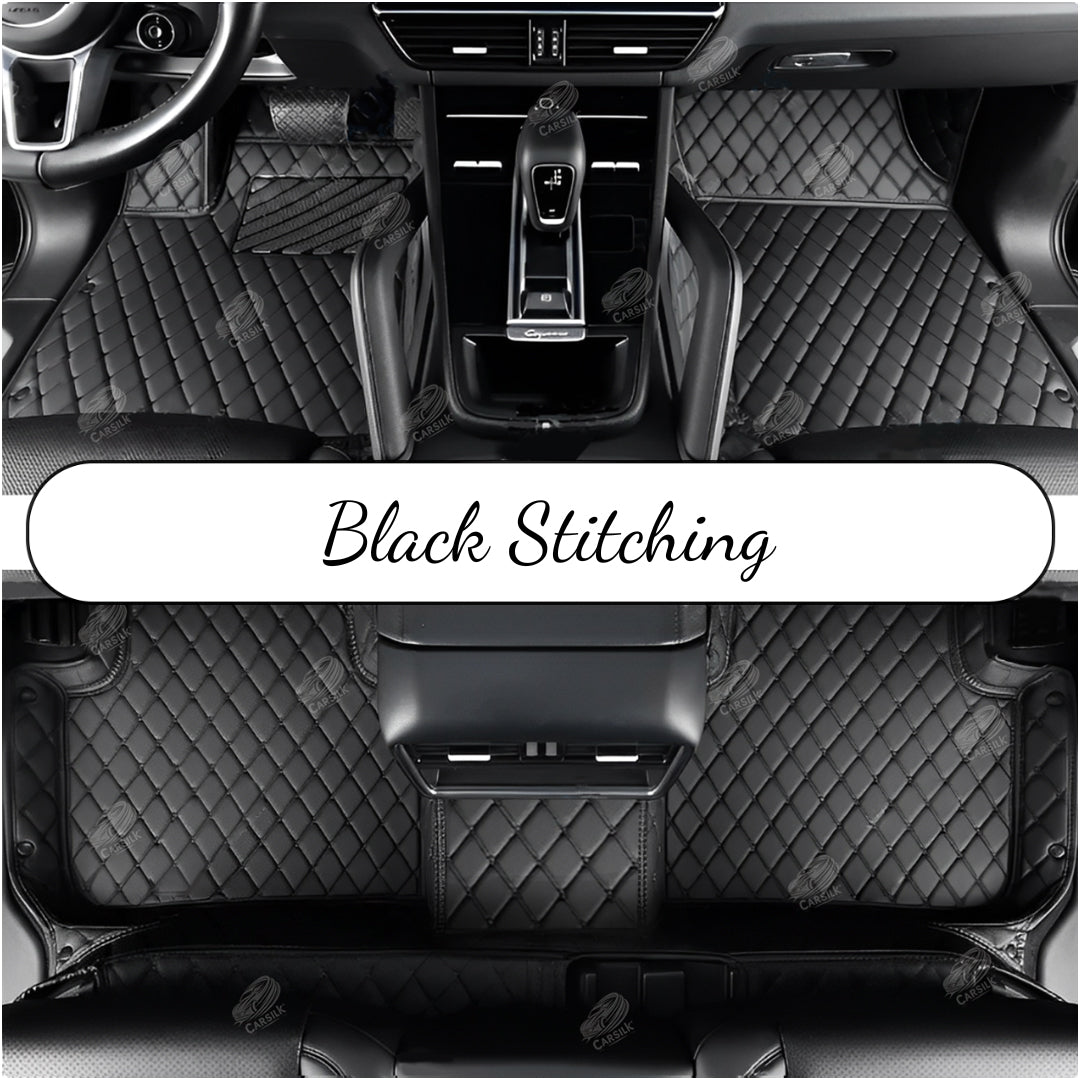 BLACK & BLACK STITCHING DIAMOND LUXURY CAR MATS SET