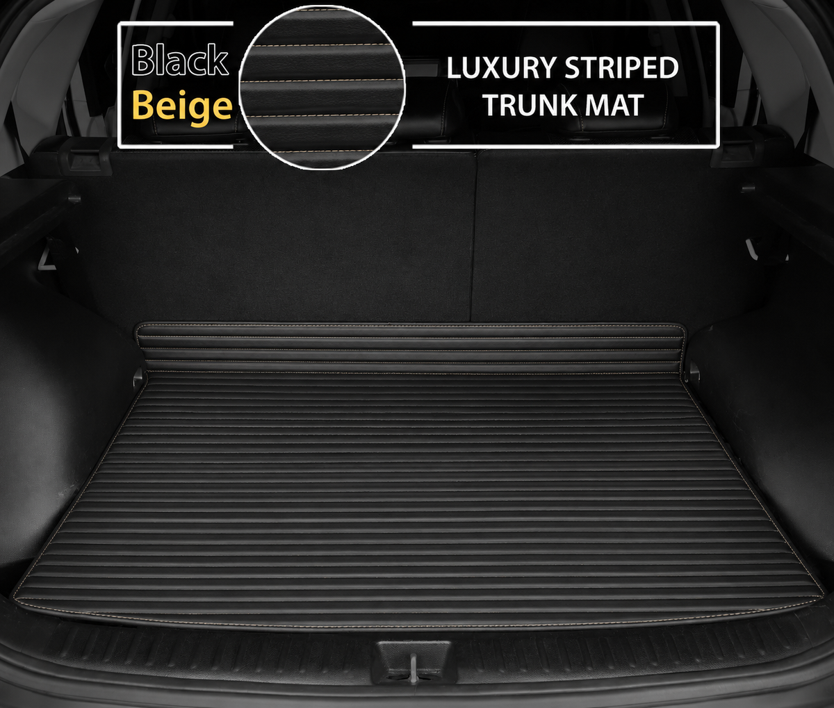 BLACK & BLACK STITCHING STRIPE LUXURY BASE TRUNK CAR MATS