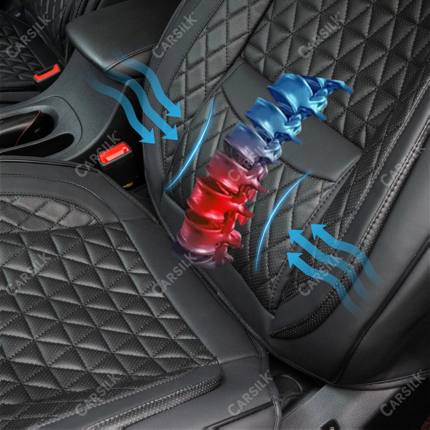 Black & Grey Breathable Waterproof Diamond Pattern Leather Seat Cover for Cars - Carsilks 