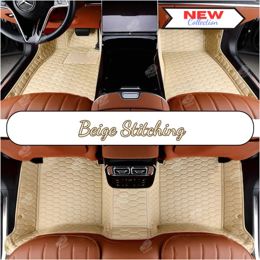 CREAM BEIGE STITCHING HONEY COMB LUXURY CAR MATS SET