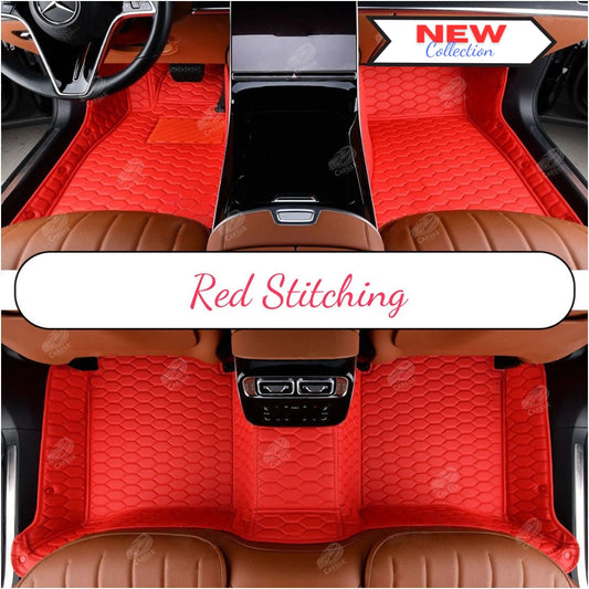 FERRARI RED STITCHING HONEY COMB LUXURY CAR MATS SET