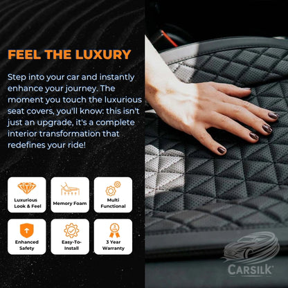 Black & Grey Breathable Waterproof Diamond Pattern Leather Seat Cover for Cars