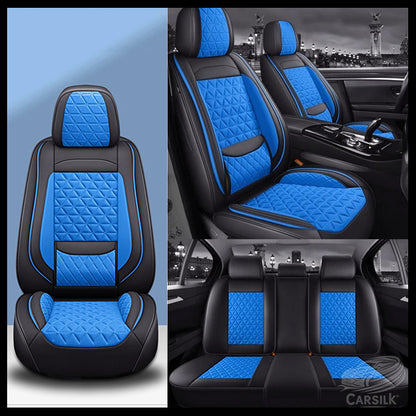 Black & Blue Breathable Waterproof Diamond Pattern Leather Seat Cover for Cars