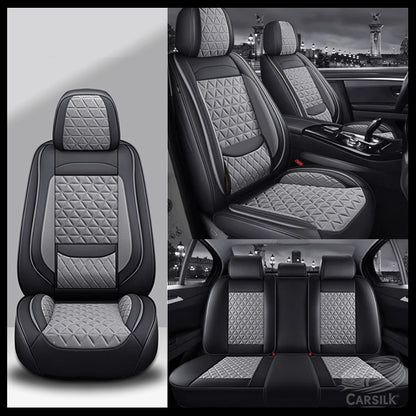 Black & Grey Breathable Waterproof Diamond Pattern Leather Seat Cover for Cars