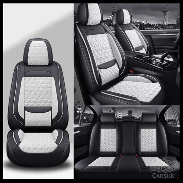 Black & White Breathable Waterproof Diamond Pattern Leather Seat