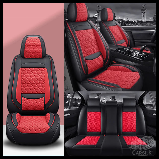 Black & Red Breathable Waterproof Diamond Pattern Leather Seat Cover for Cars