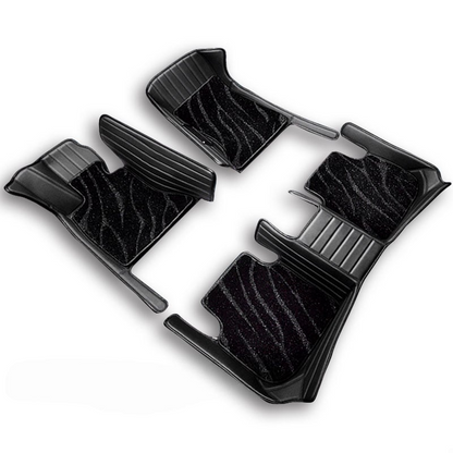 BLACK & WHITE STITCHING DIAMOND BASE WITH BLACK TOP CARPET DOUBLE LAYER GALAXY CAR MAT SET - Carsilks 