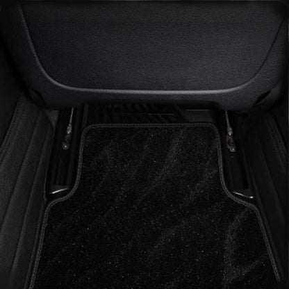 BLACK & WHITE STITCHING DIAMOND BASE WITH BLACK TOP CARPET DOUBLE LAYER GALAXY CAR MAT SET - Carsilks 