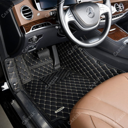 BLACK & BEIGE DIAMOND PATTERN CAR MATS SET - Carsilks 