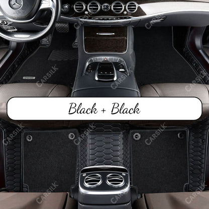 BLACK & BLACK STITCHING HONEYCOMB BASE WITH GRAY TOP CARPET DOUBLE LAYER CAR MAT SET - Carsilks 