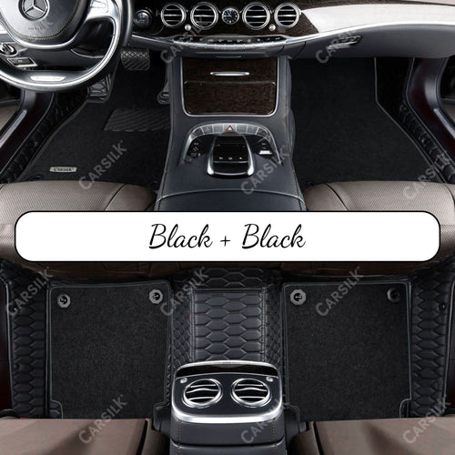 BLACK & BLACK STITCHING HONEYCOMB BASE WITH GRAY TOP CARPET DOUBLE LAYER CAR MAT SET - Carsilks 