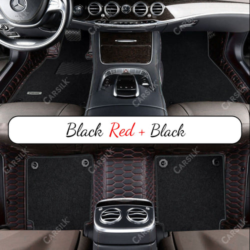BLACK & RED STITCHING HONEYCOMB BASE WITH GRAY TOP CARPET DOUBLE LAYER CAR MAT SET - Carsilks 