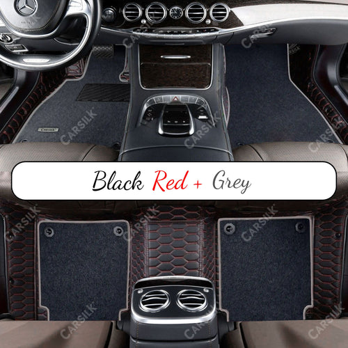 BLACK & RED STITCHING HONEYCOMB BASE WITH GRAY TOP CARPET DOUBLE LAYER CAR MAT SET - Carsilks 