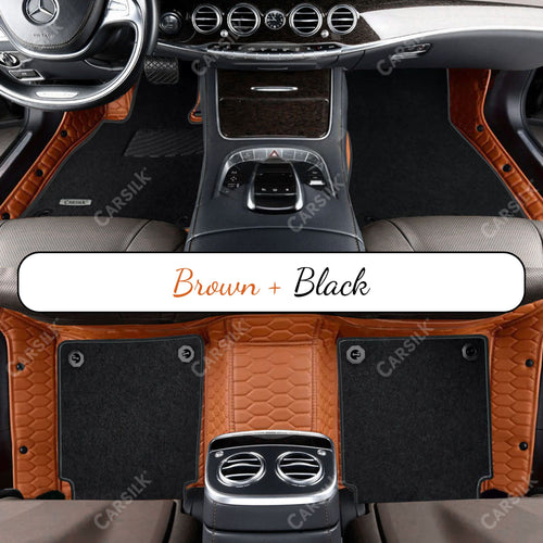 BROWN HONEYCOMB BASE WITH BLACK TOP CARPET DOUBLE LAYER CAR MAT SET - Carsilks 