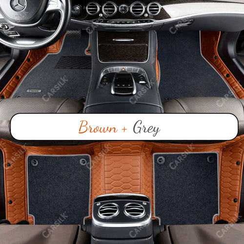 BROWN HONEYCOMB BASE WITH BLACK TOP CARPET DOUBLE LAYER CAR MAT SET - Carsilks 