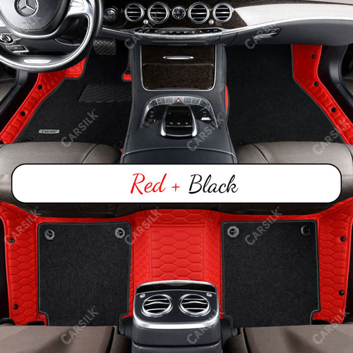 FERRARI RED HONEYCOMB BASE WITH BLACK TOP CARPET DOUBLE LAYER CAR MAT SET - Carsilks 