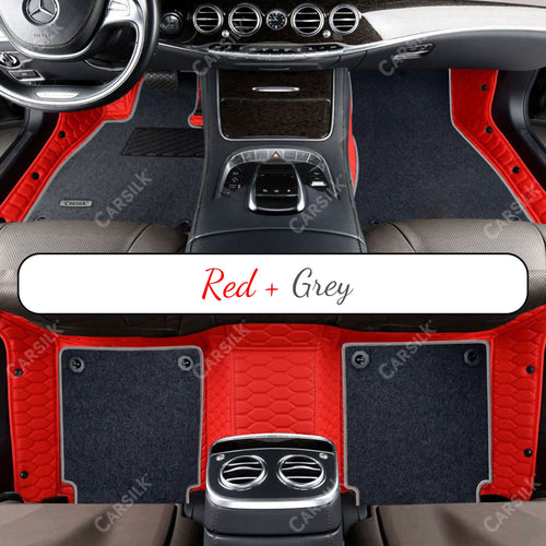 FERRARI RED HONEYCOMB BASE WITH BLACK TOP CARPET DOUBLE LAYER CAR MAT SET - Carsilks 