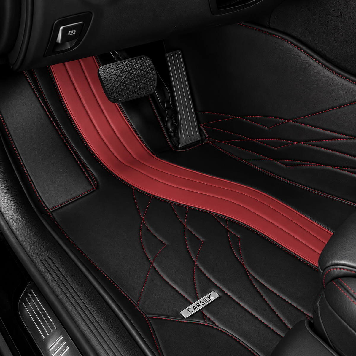 BLACK AND RED NAPPA LEATHER CAR MATS SET