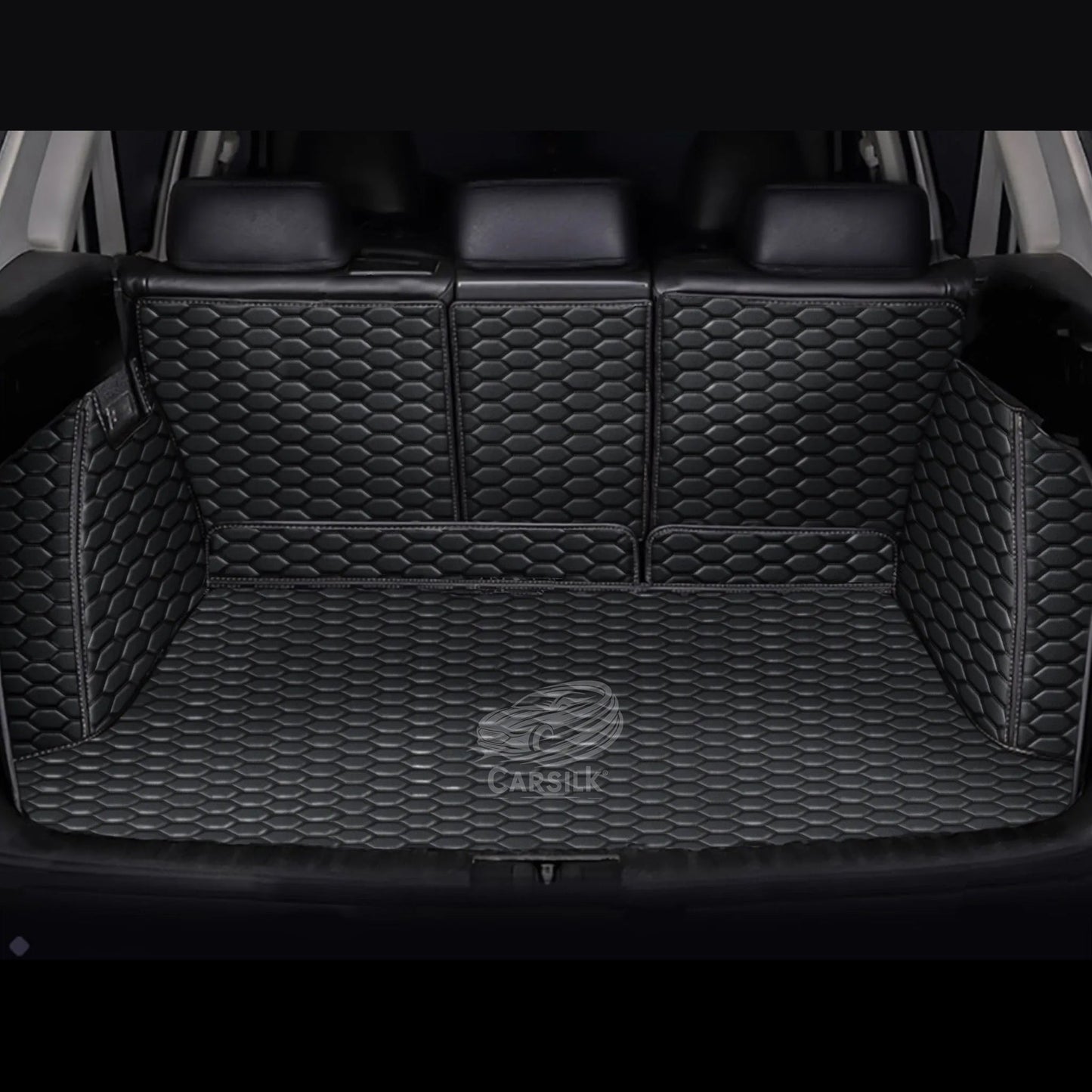 BLACK & BLACK STITCHING 3D SERIES HONEY COMB LUXURY TRUNK CAR MATS SET