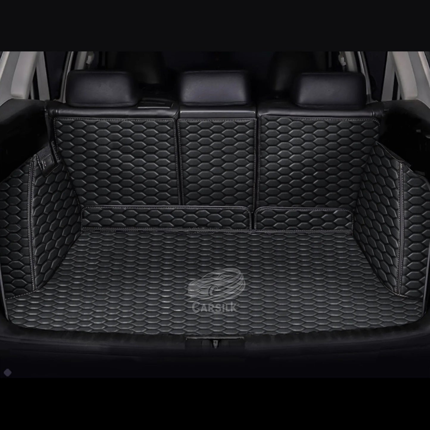 BLACK & BLACK STITCHING 3D HONEY COMB LUXURY TRUNK CAR MATS SET - Carsilks 