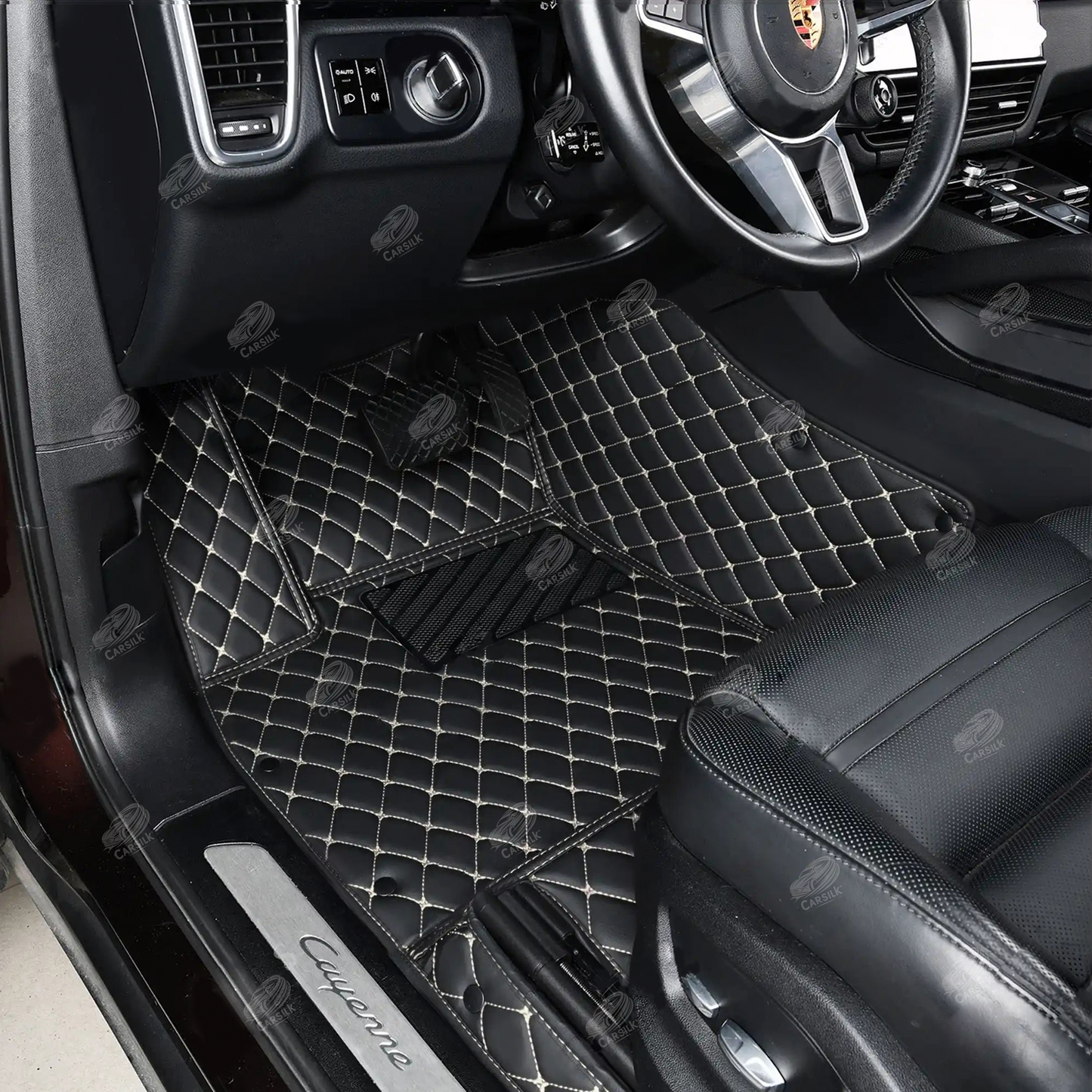 BLACK & BEIGE STITCHING DIAMOND LUXURY CAR MATS SET