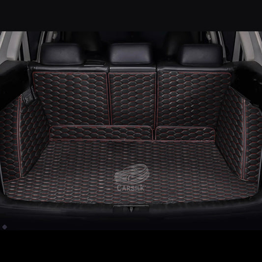 BLACK & RED STITCHING 3D SERIES HONEY COMB LUXURY TRUNK CAR MATS SET - Carsilks 