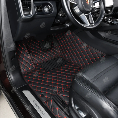 BLACK & RED STITCHING DIAMOND LUXURY CAR MATS SET