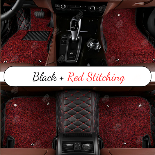 BLACK AND RED WITH RED STITCHING DIAMOND LUXURY CAR MATS SET