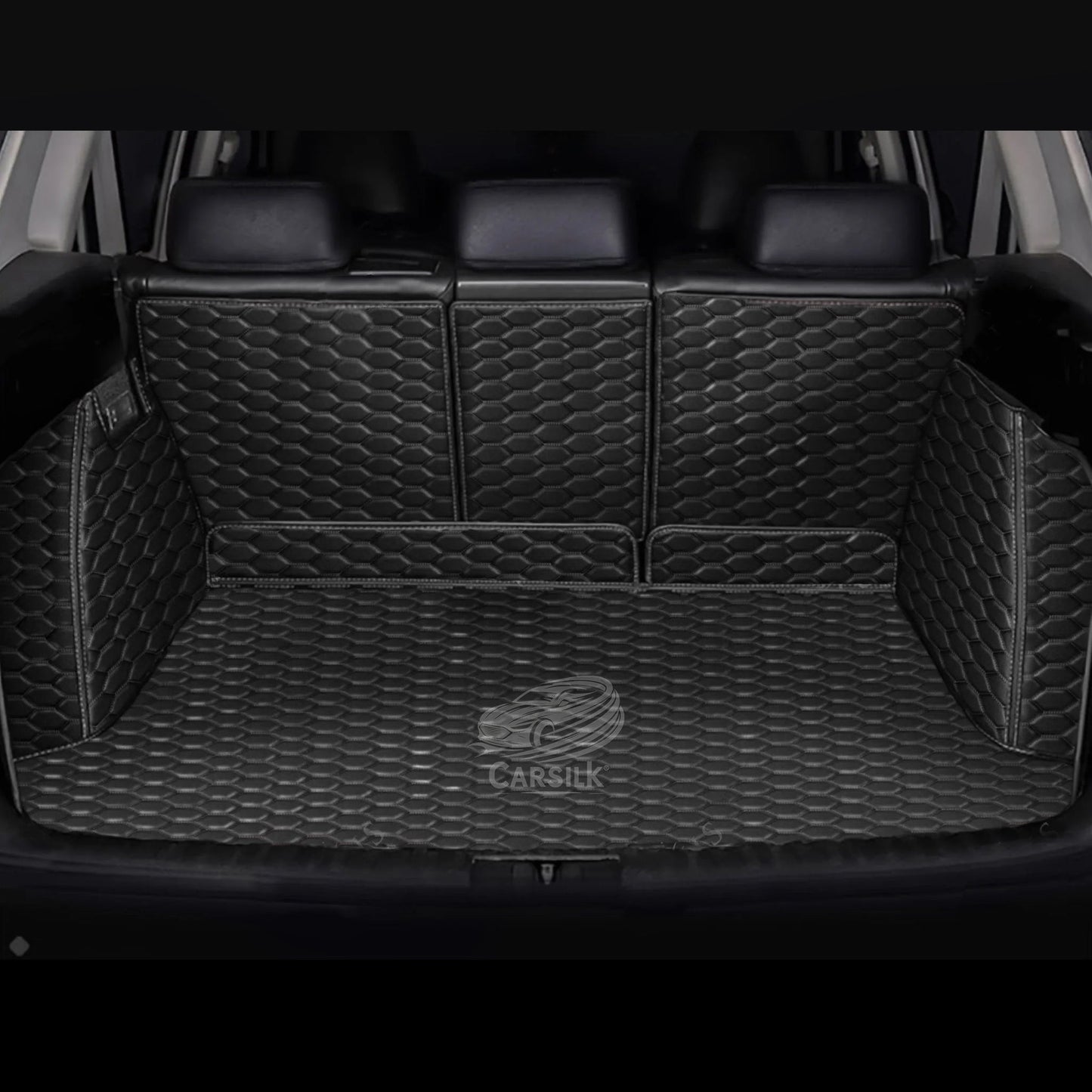 BLACK & WHITE STITCHING 3D SERIES HONEY COMB LUXURY TRUNK CAR MATS SET