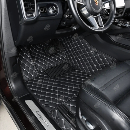 BLACK & WHITE STITCHING DIAMOND LUXURY CAR FLOOR MATS - Carsilks 