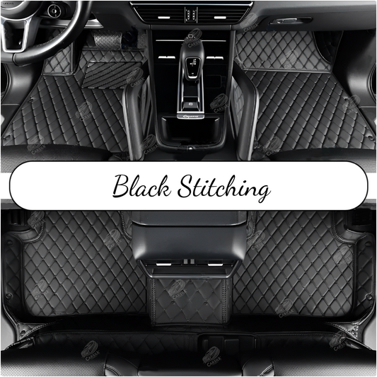 BLACK & BLACK STITCHING DIAMOND LUXURY CAR FLOOR MATS - Carsilks 