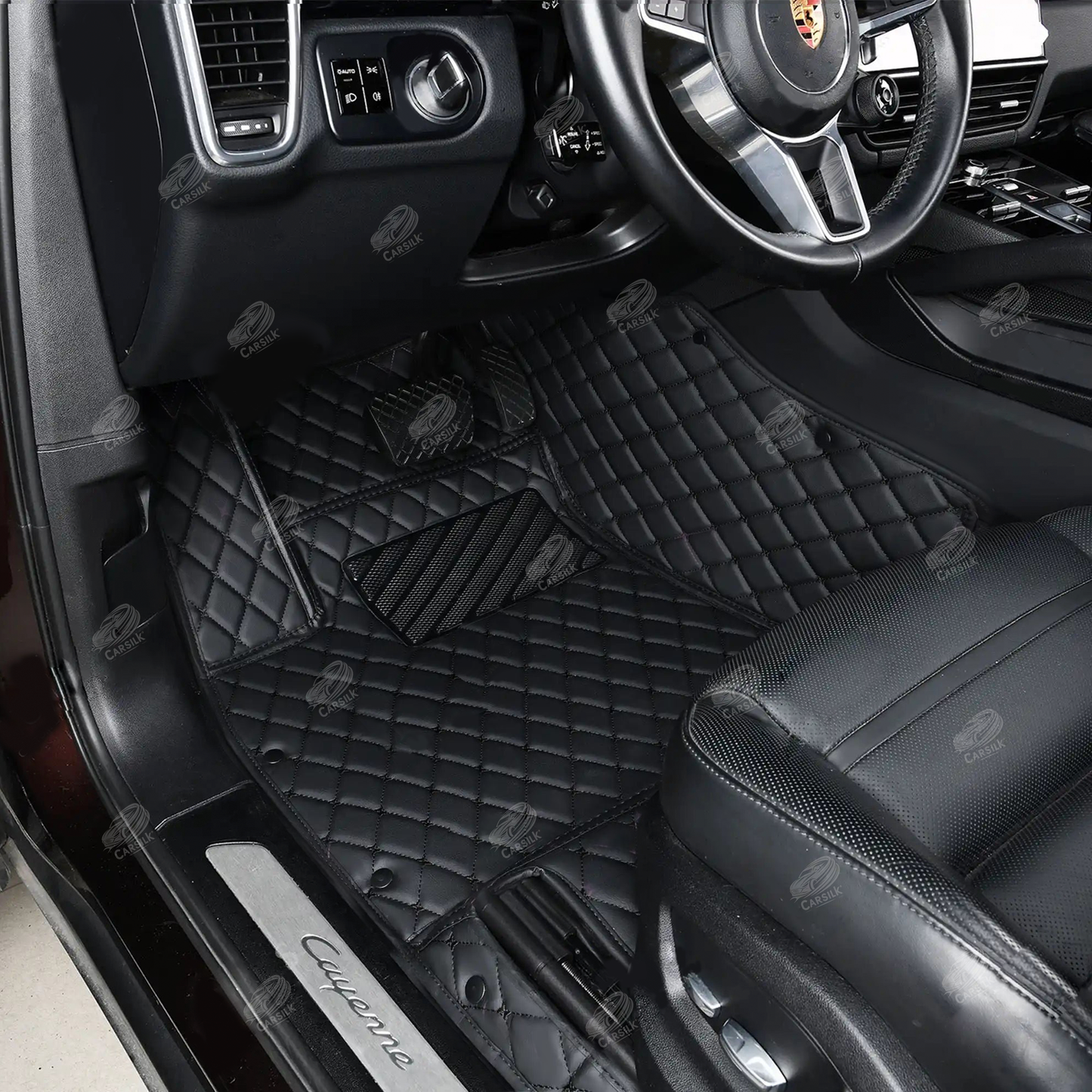 BLACK & BLACK STITCHING DIAMOND LUXURY CAR MATS SET