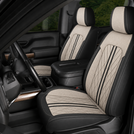 Beige & Black Breathable Waterproof Sport Eco Leather Seat Cover for Cars