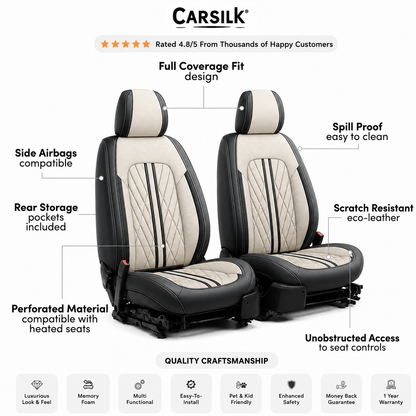 Beige & Black Breathable Waterproof Sport Eco Leather Seat Cover for Cars