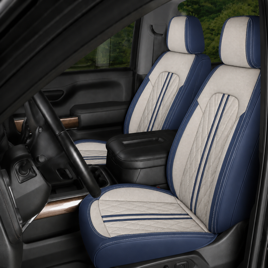 Beige & Blue Breathable Waterproof Sport Eco Leather Seat Cover for Cars