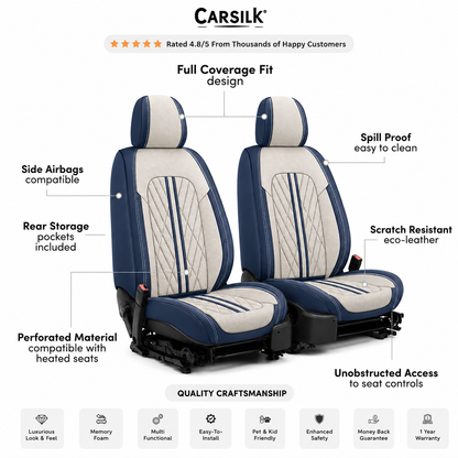 Beige & Blue Breathable Waterproof Sport Eco Leather Seat Cover for Cars