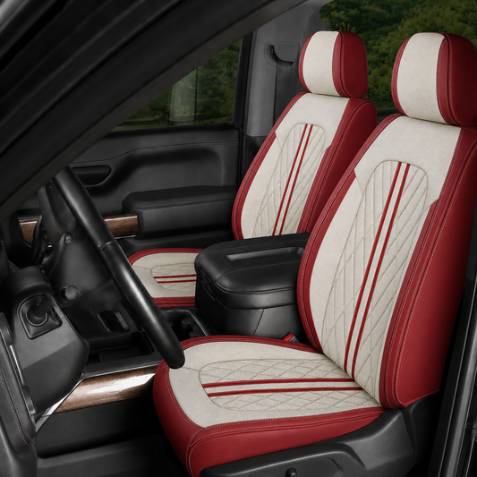 Beige & Red Breathable Waterproof Sport Eco Leather Seat Cover for Cars