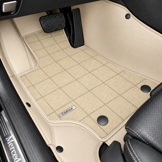 BEIGE AND BEIGE FULL COIL DOUBLE LAYER NAPPA LEATHER CAR MATS SET