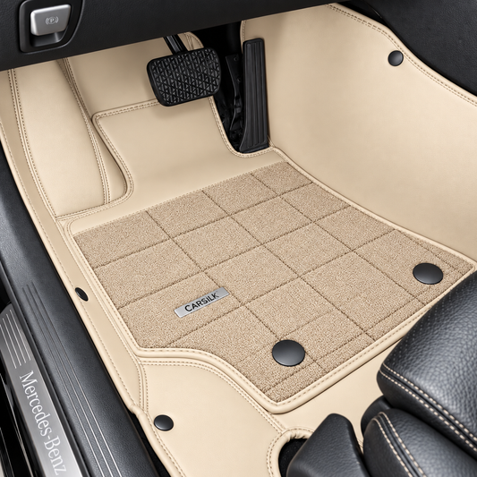 BEIGE AND BEIGE HALF COIL DOUBLE LAYER NAPPA LEATHER CAR MATS SET