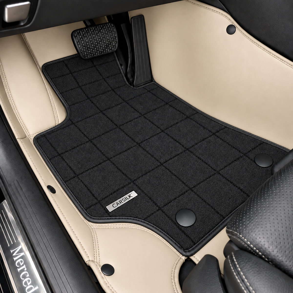 BEIGE AND BLACK FULL COIL DOUBLE LAYER NAPPA LEATHER CAR MATS SET