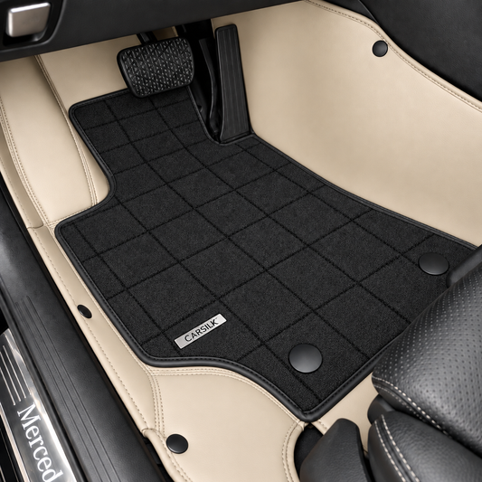 BEIGE AND BLACK FULL COIL DOUBLE LAYER NAPPA LEATHER CAR MATS SET