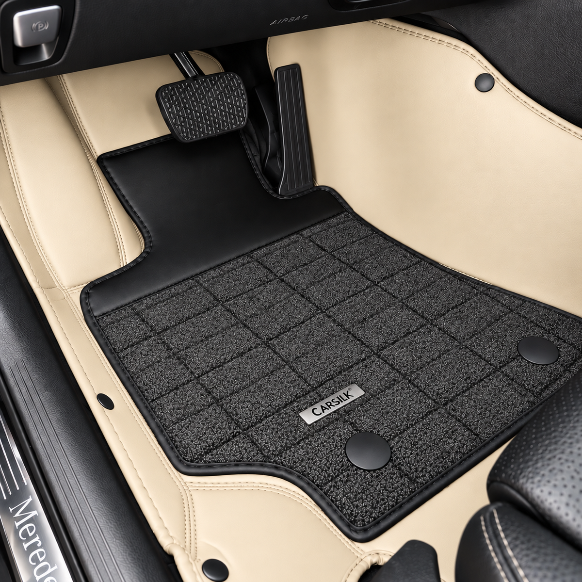 BEIGE AND BLACK HALF COIL DOUBLE LAYER NAPPA LEATHER CAR MATS SET