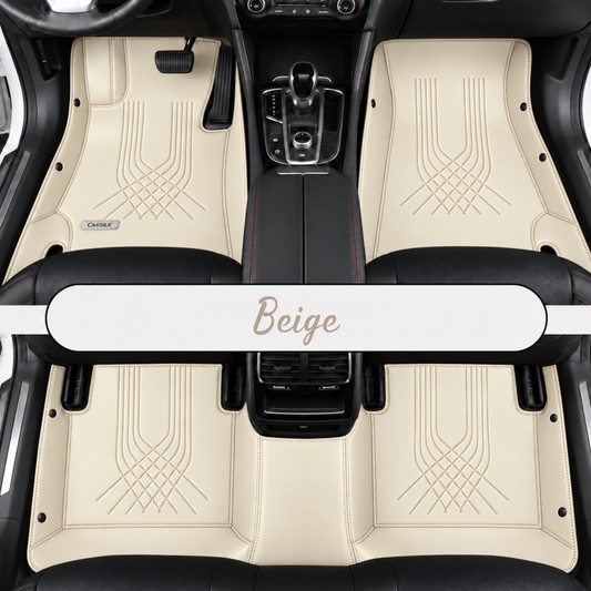 BEIGE LINE STYLE NAPPA LEATHER CAR MATS SET