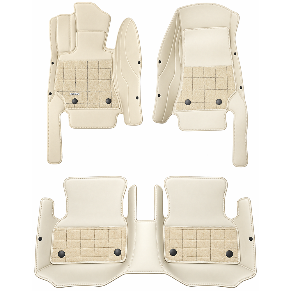 BEIGE AND RED HALF COIL DOUBLE LAYER NAPPA LEATHER CAR MATS SET