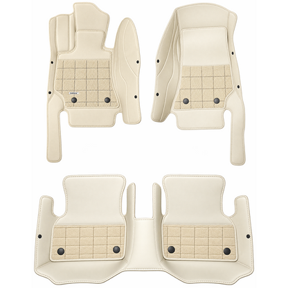 BEIGE AND RED HALF COIL DOUBLE LAYER NAPPA LEATHER CAR MATS SET