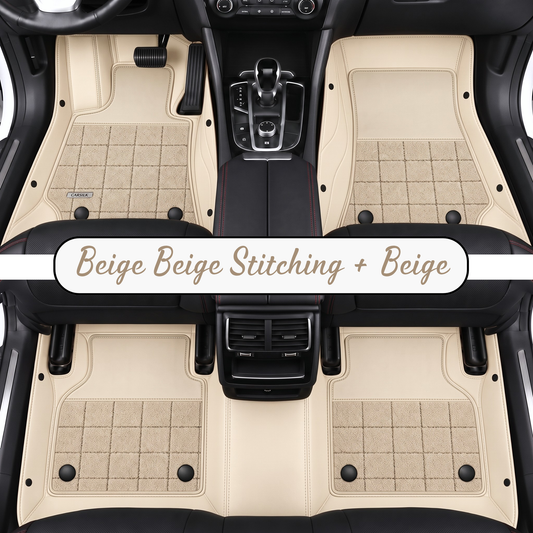BEIGE AND BEIGE HALF COIL DOUBLE LAYER NAPPA LEATHER CAR MATS SET