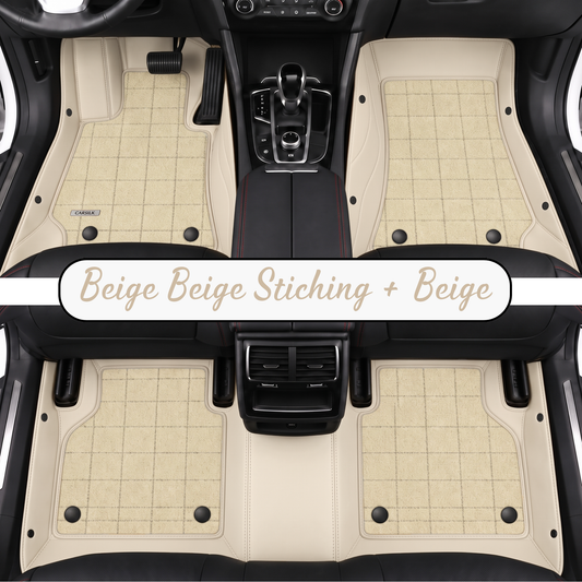 BEIGE AND BEIGE FULL COIL DOUBLE LAYER NAPPA LEATHER CAR MATS SET