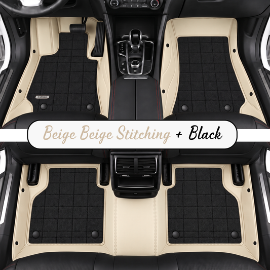 BEIGE AND BLACK FULL COIL DOUBLE LAYER NAPPA LEATHER CAR MATS SET