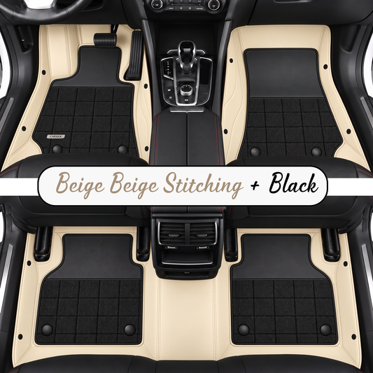 BEIGE AND BLACK HALF COIL DOUBLE LAYER NAPPA LEATHER CAR MATS SET